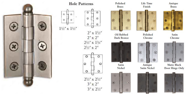 3 inch x 2 inch cabinet butt hinge (each) w/ball finial door